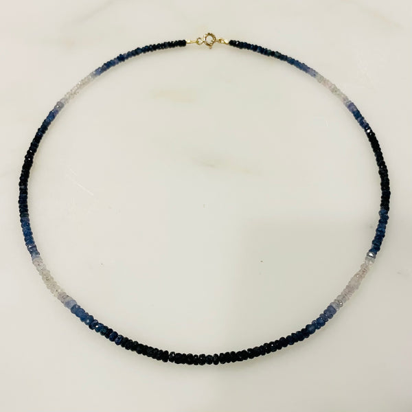 shaded blue sapphire heishi cut necklace