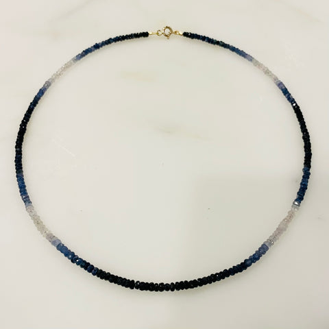 shaded blue sapphire heishi cut necklace