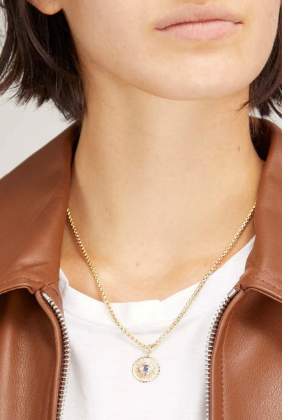 scalloped sapphire evil eye pendant