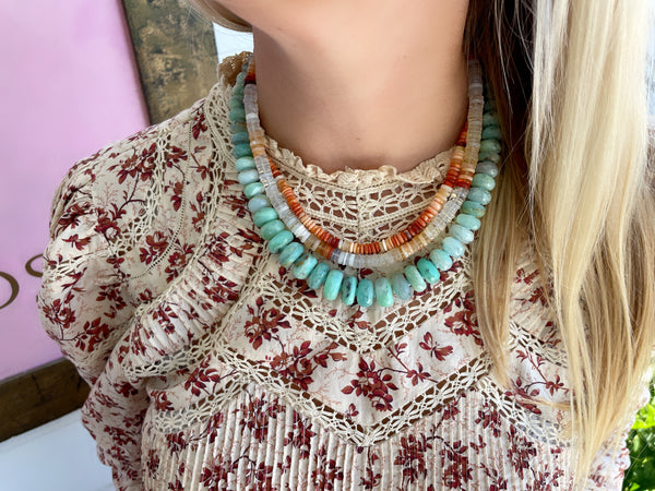 fire opal heishi necklace