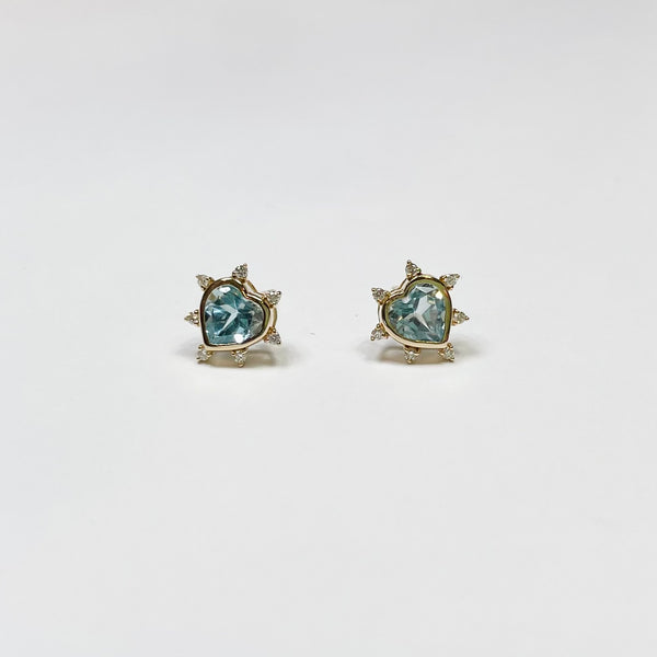 spike heart studs, blue topaz