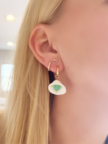 shell and chrysoprase huggie charms