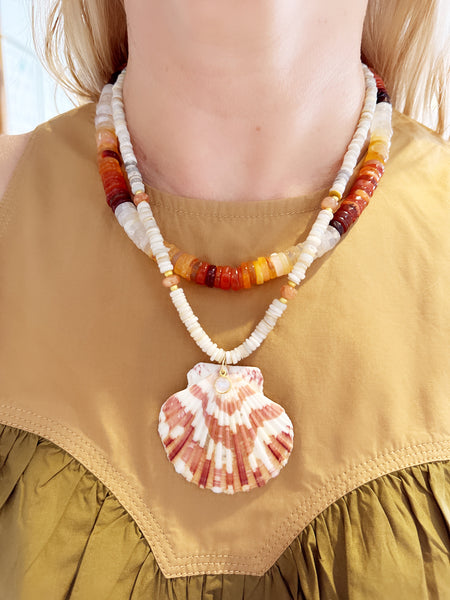 fire opal heishi necklace