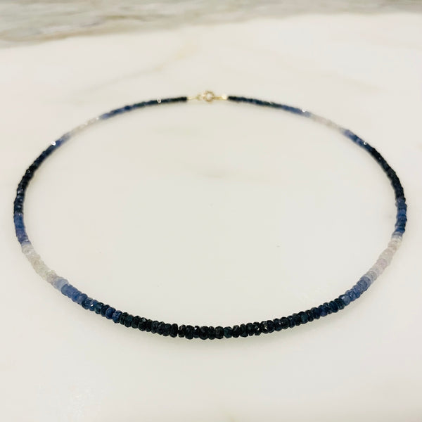 shaded blue sapphire heishi cut necklace