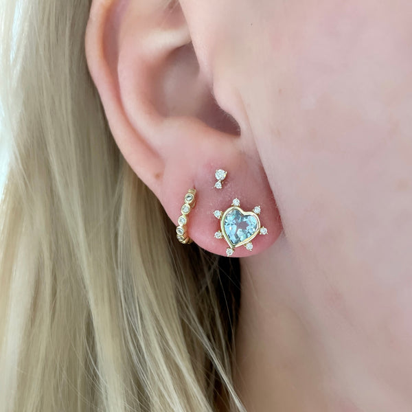 spike heart studs, blue topaz