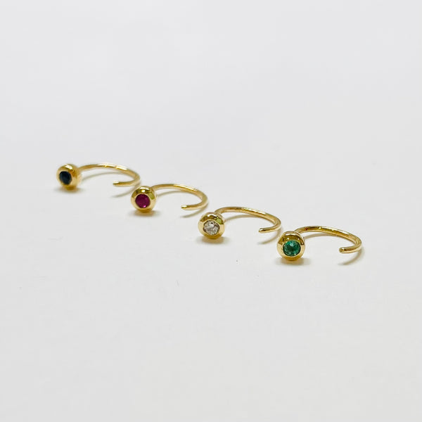 single gemstone half huggie