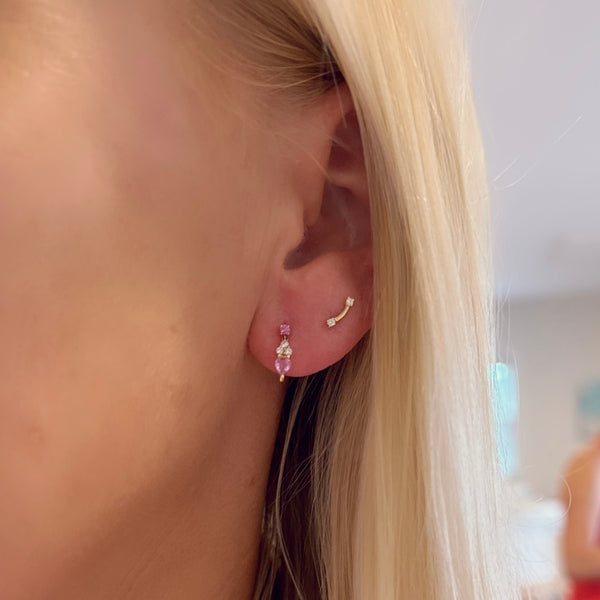 pink sapphire and diamond dangle studs