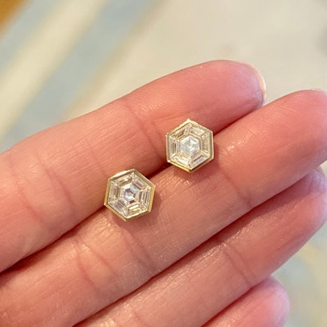 illusion hexagon diamond studs