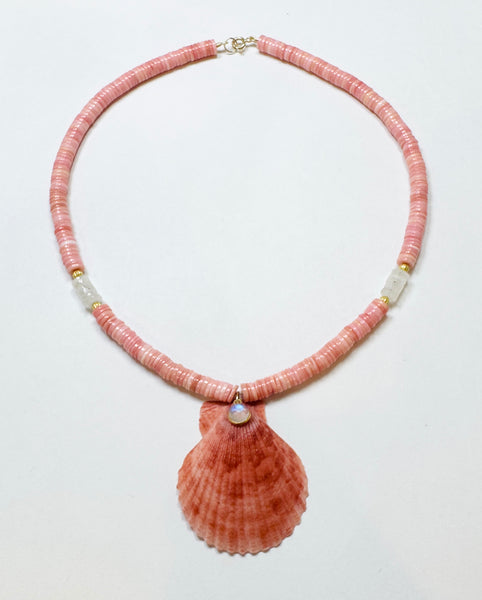 conch and moonstone necklace with shell pendant