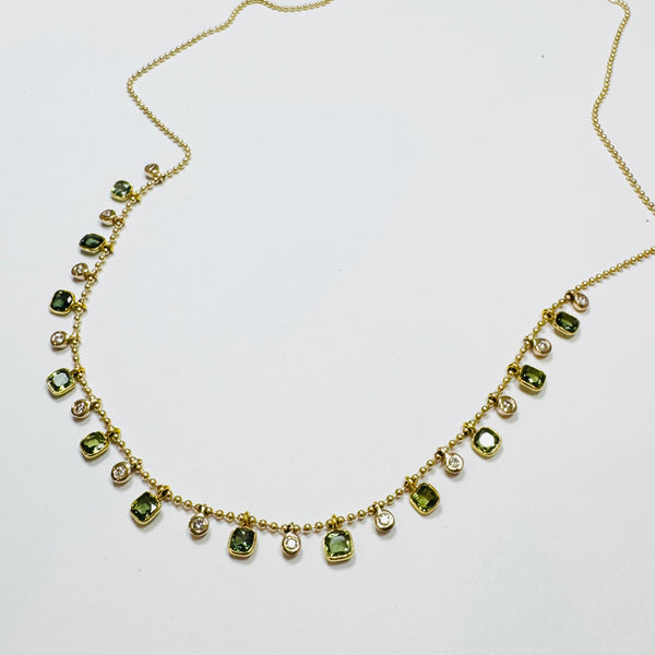 green sapphire and diamond fringe necklace
