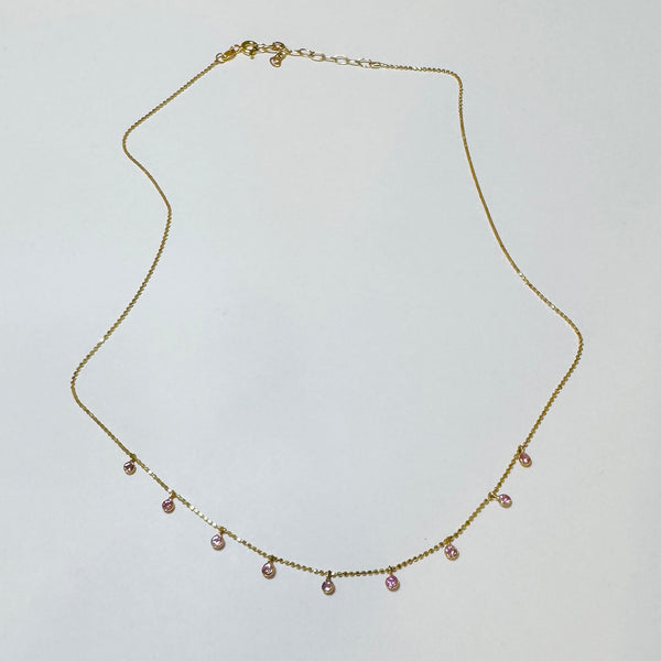 pink sapphire bezel set fringe necklace