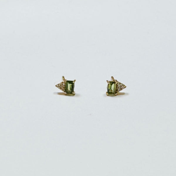 green sapphire baguette and diamond cluster studs