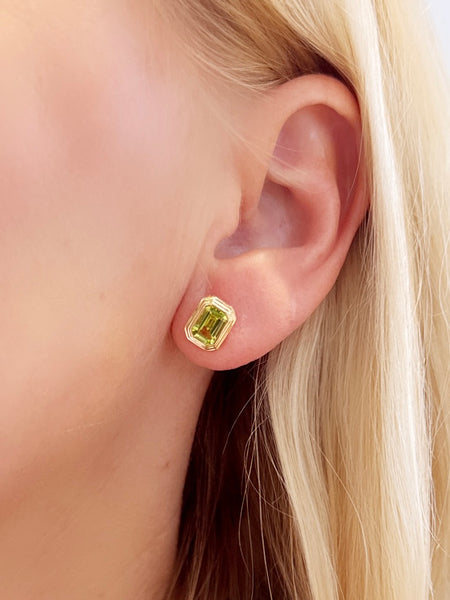 peridot stepped bezel studs