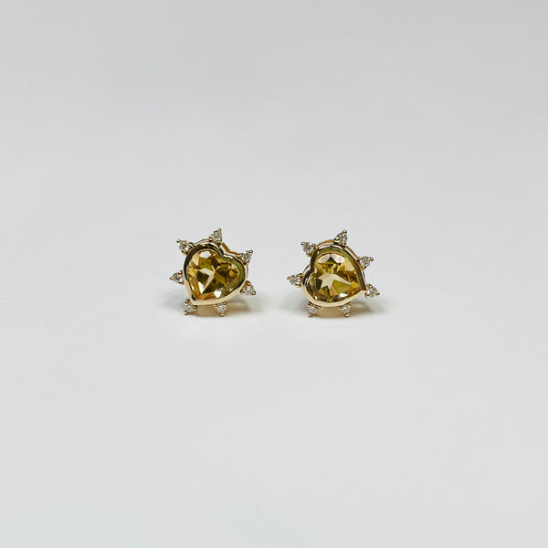 spike heart studs, citrine