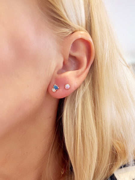 bezel pink opal studs