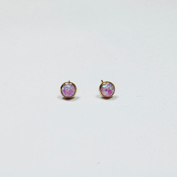 bezel pink opal studs