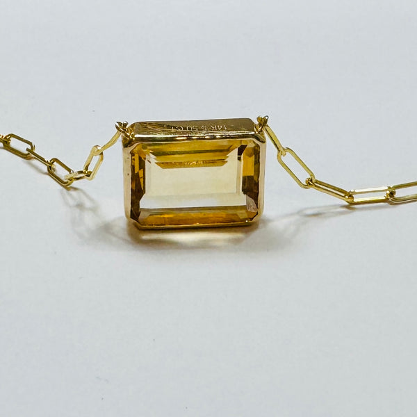 bezel set citrine on paperclip chain