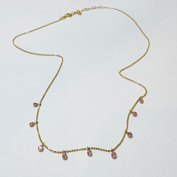 pink sapphire bezel set fringe necklace