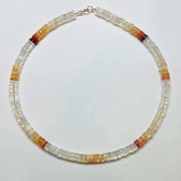 fire opal heishi necklace