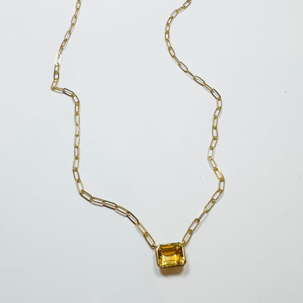 bezel set citrine on paperclip chain