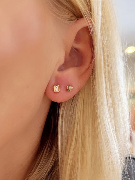 green sapphire baguette and diamond cluster studs