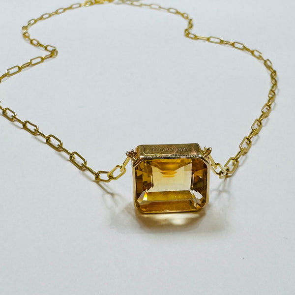 bezel set citrine on paperclip chain