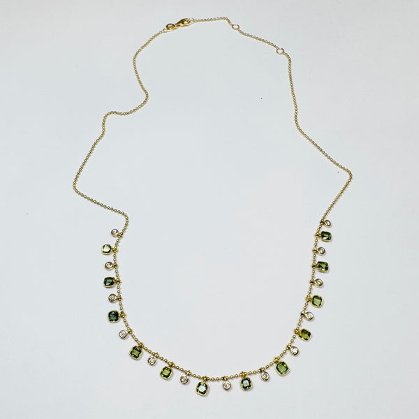 green sapphire and diamond fringe necklace