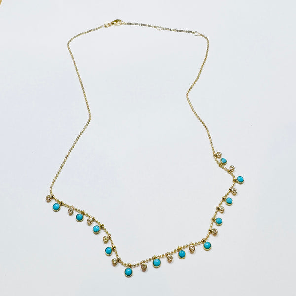turquoise and diamond bezel set fringe necklace