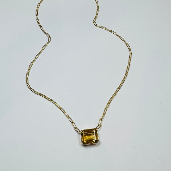 bezel set citrine on paperclip chain
