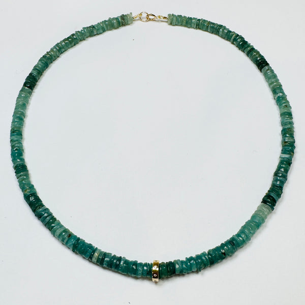 Teal tourmaline diamond bead heishi necklace