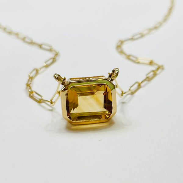 bezel set citrine on paperclip chain