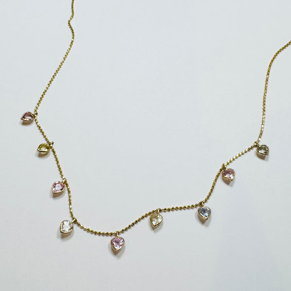 sapphire heart fringe necklace