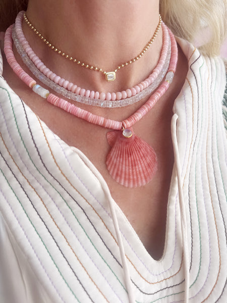 conch and moonstone necklace with shell pendant