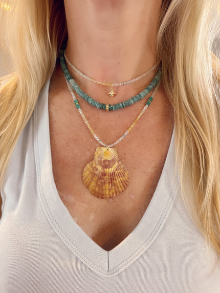 Teal tourmaline diamond bead heishi necklace