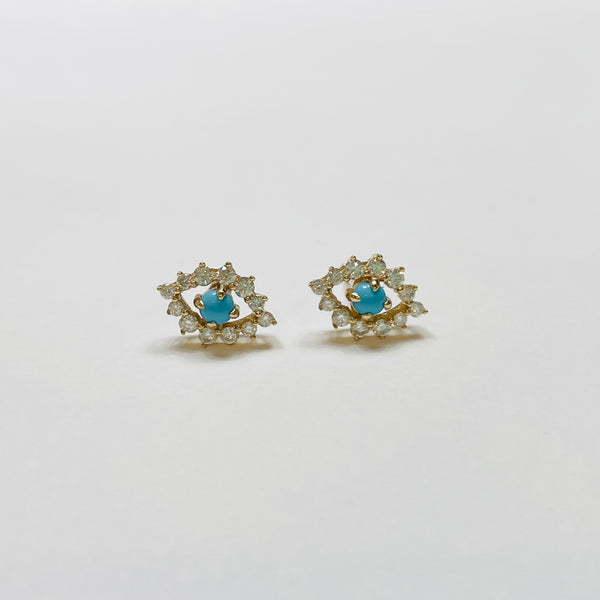 turquoise and diamond evil eye studs