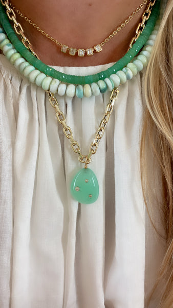 freeform chrysoprase and diamond pendant
