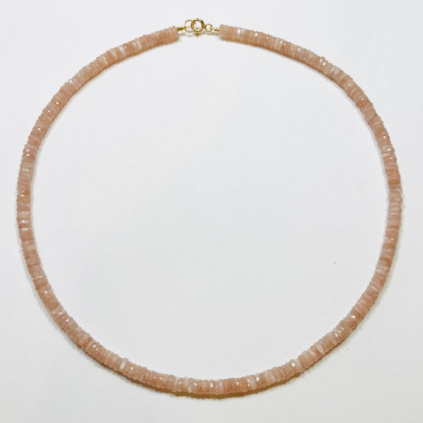 solid peach moonstone heishi necklace