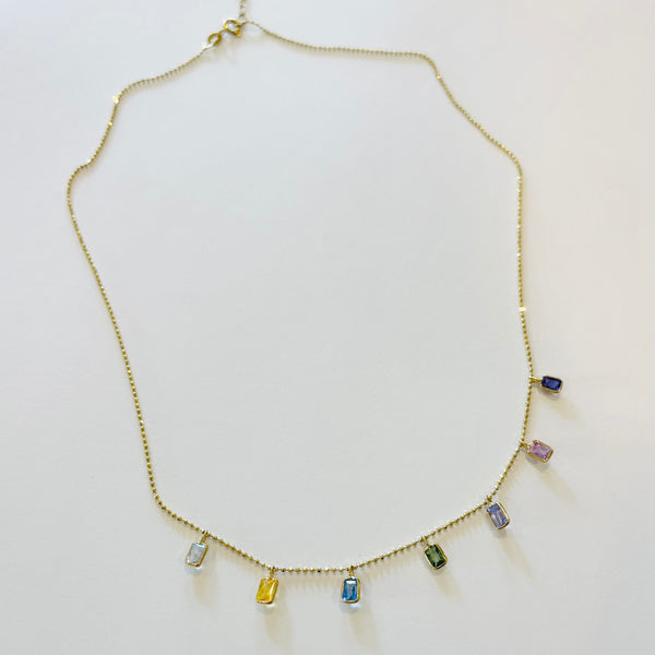 sapphire baguette fringe necklace