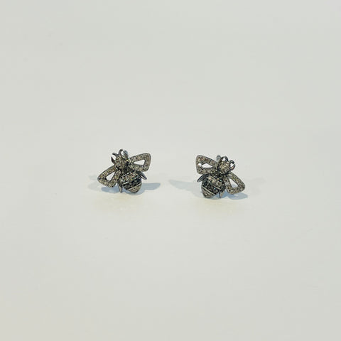 bee studs, silver