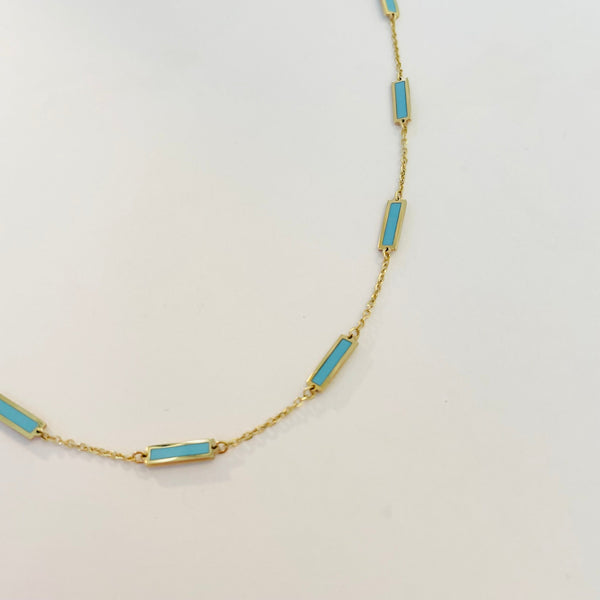 rectangular inlaid stone necklace