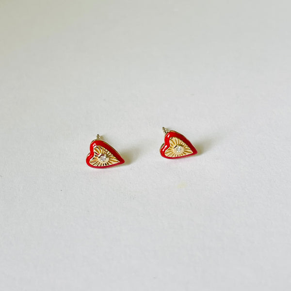 diamond enamel heart studs