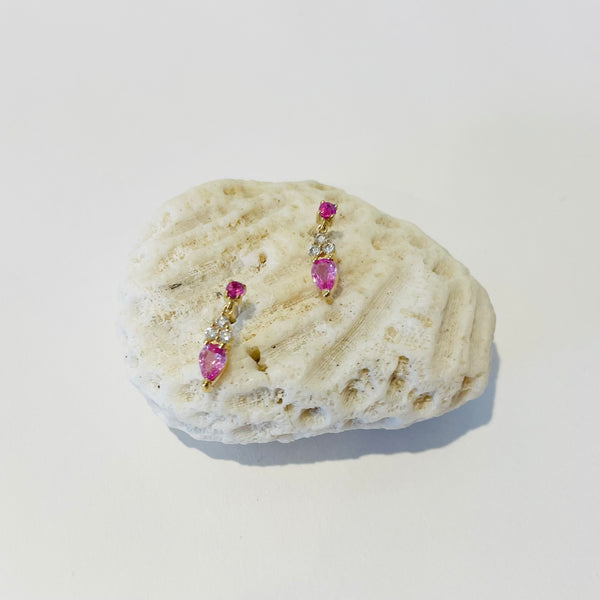 pink sapphire and diamond dangle studs