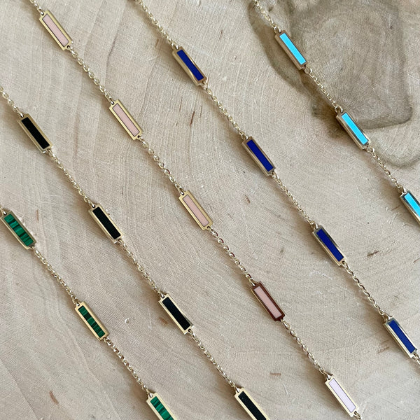 rectangular inlaid stone necklace