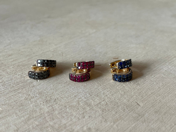 pavè gemstone huggies, 6mm