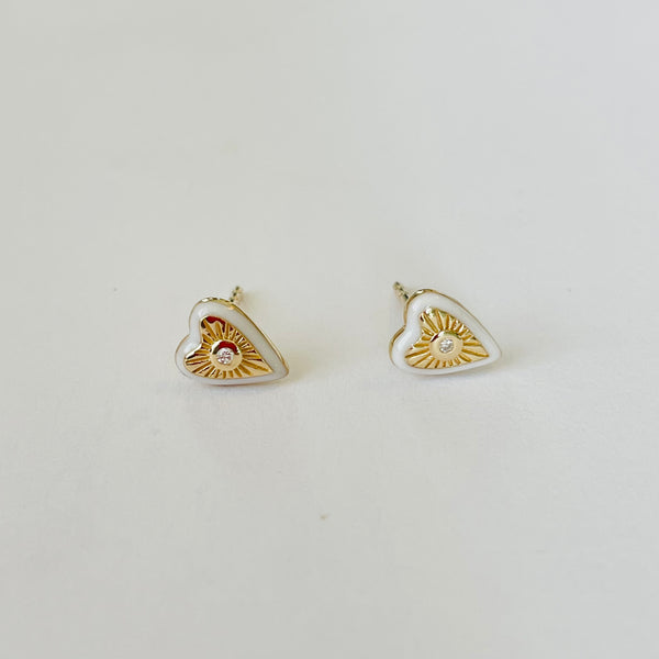 diamond enamel heart studs