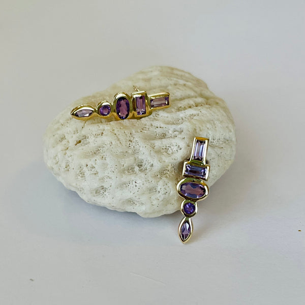 stacked geometric amethyst earrings