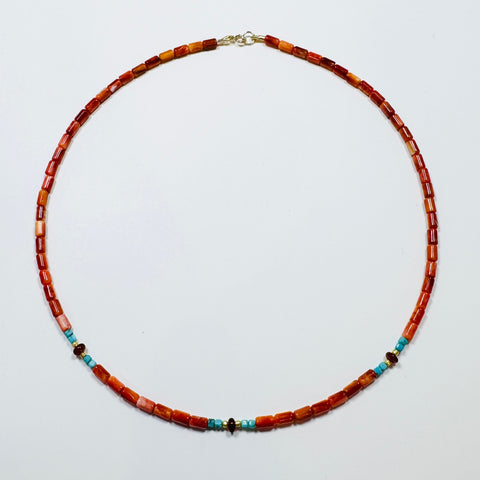 coral, turquoise, carnelian, and gold beads