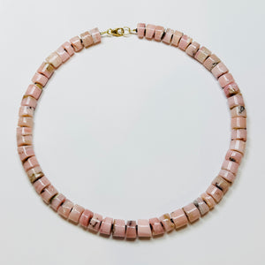 speckled pink opal heishi cut candy necklace