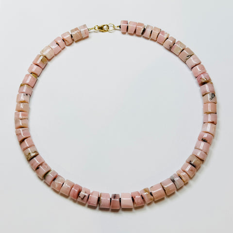 speckled pink opal heishi cut candy necklace