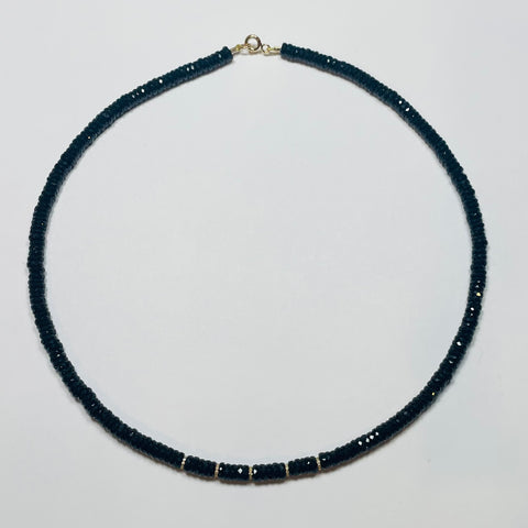 onyx heishi cut necklace with diamond beads